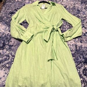 Magaschoni Green Linen- Long Sleeve Wrap Dress -SZ 10